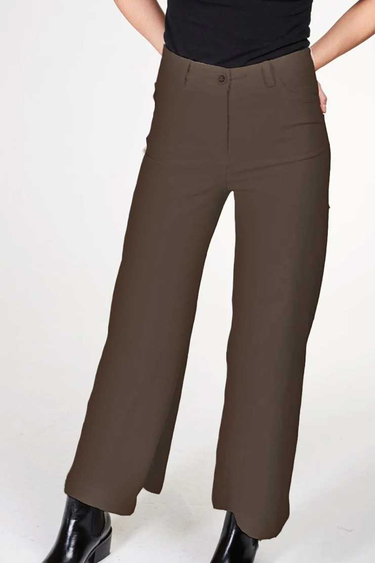Baci &amp; Amici Women&#39;s Pants Brown / S Cotton Wide Leg Hemmed Trouser