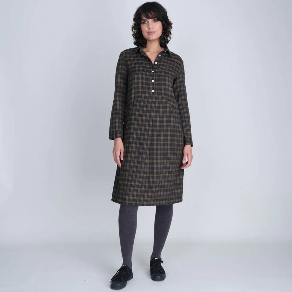 Bibico Women's Dress Dark Sage / 10 UK Cotton Flannel Shirt Dress - Alexa