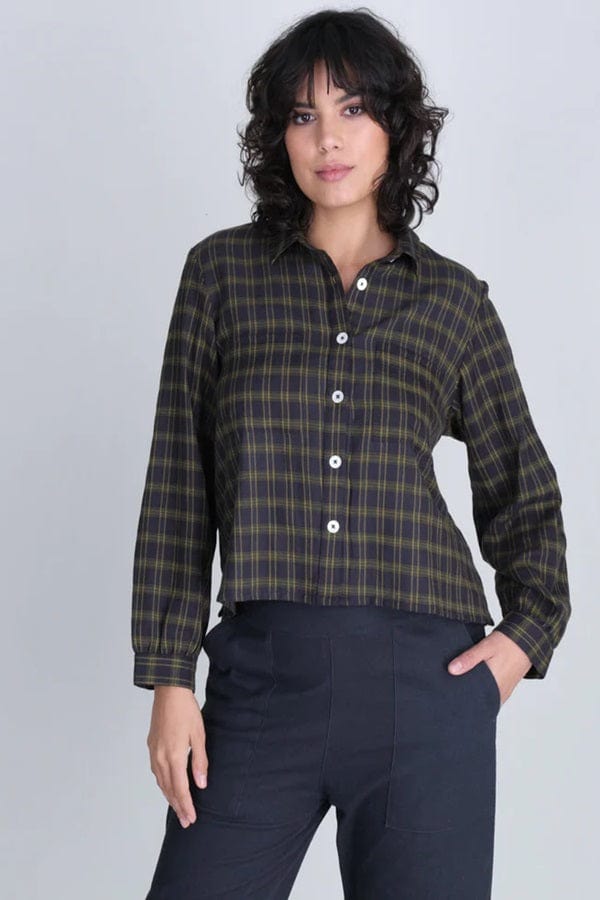 Bibico Women's Dress Dark Sage / S Cotton Flannel Plaid Shirt - Ada