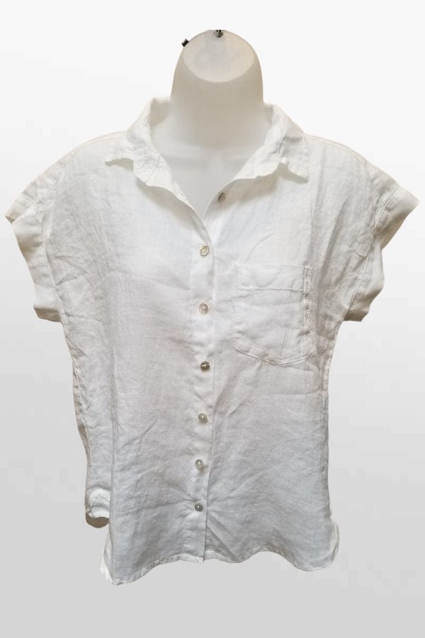 Cutloose 24 Women's Short Sleeve Top White / XS Linen Shirt w/Collar and Pocket