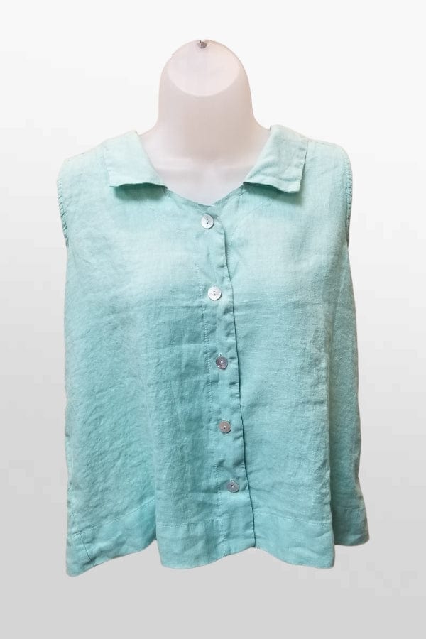 Cutloose 24 Women's Sleeveless Top Aqua / XS Linen Sleeveless Blouse with Collar