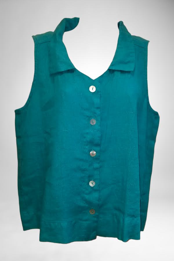Cutloose 24 Women's Sleeveless Top Bahama / L Linen Sleeveless Blouse with Collar