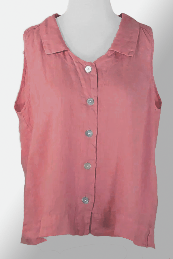 Cutloose 24 Women's Sleeveless Top Berry / S Linen Sleeveless Blouse with Collar
