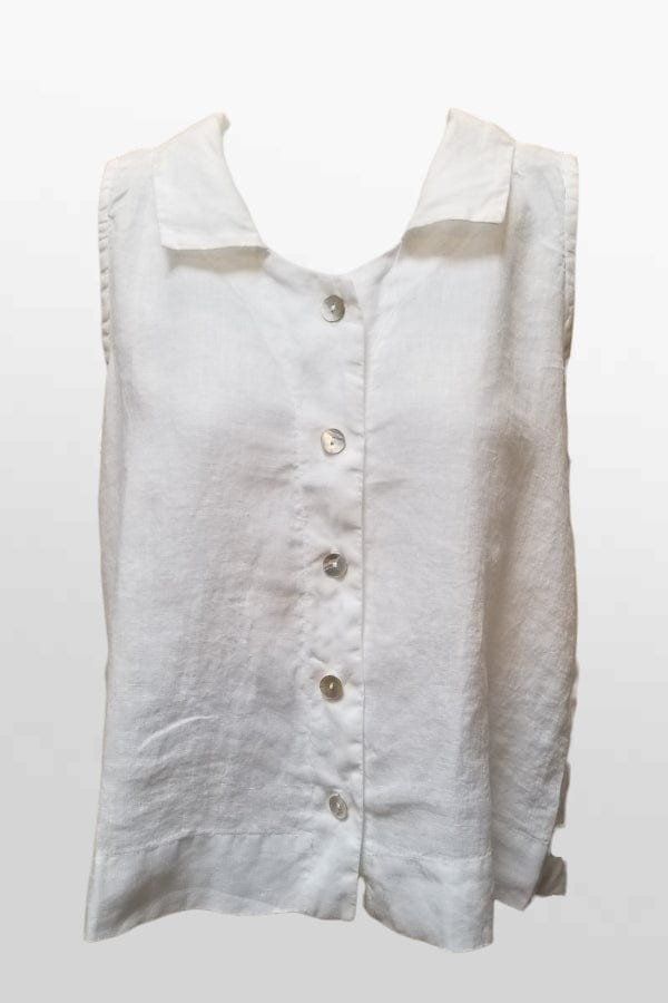 Cutloose 24 Women's Sleeveless Top White / XS Linen Sleeveless Blouse with Collar