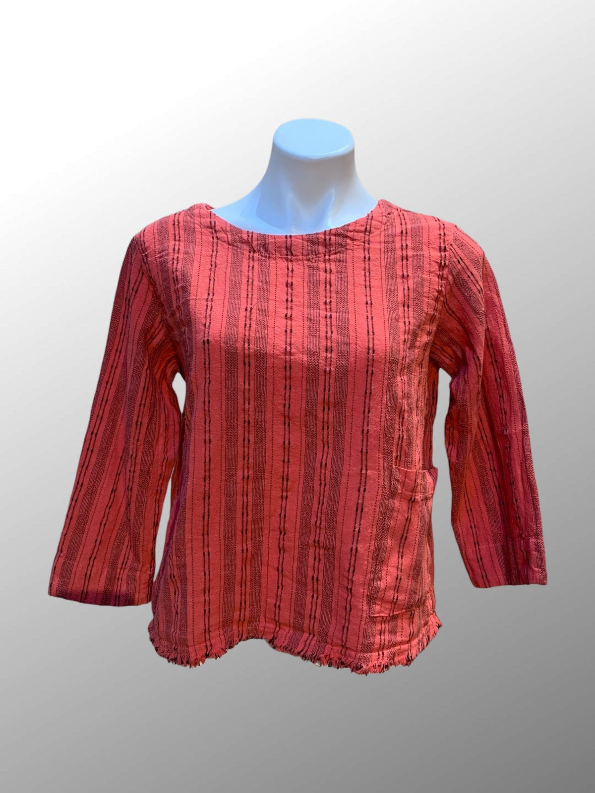 Cutloose 25 Women's Long Sleeve Top Harbor Red / S Linen Blend Pinstripe Top