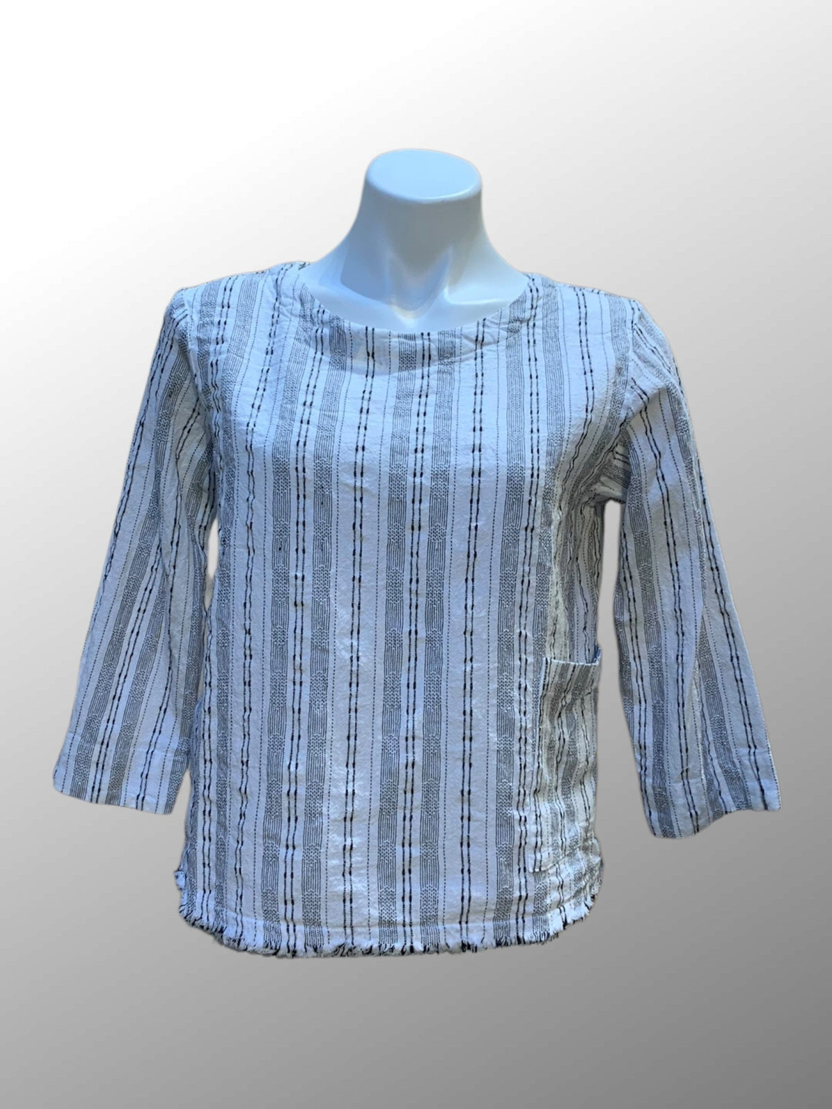 Cutloose 25 Women's Long Sleeve Top White / S Linen Blend Pinstripe Top