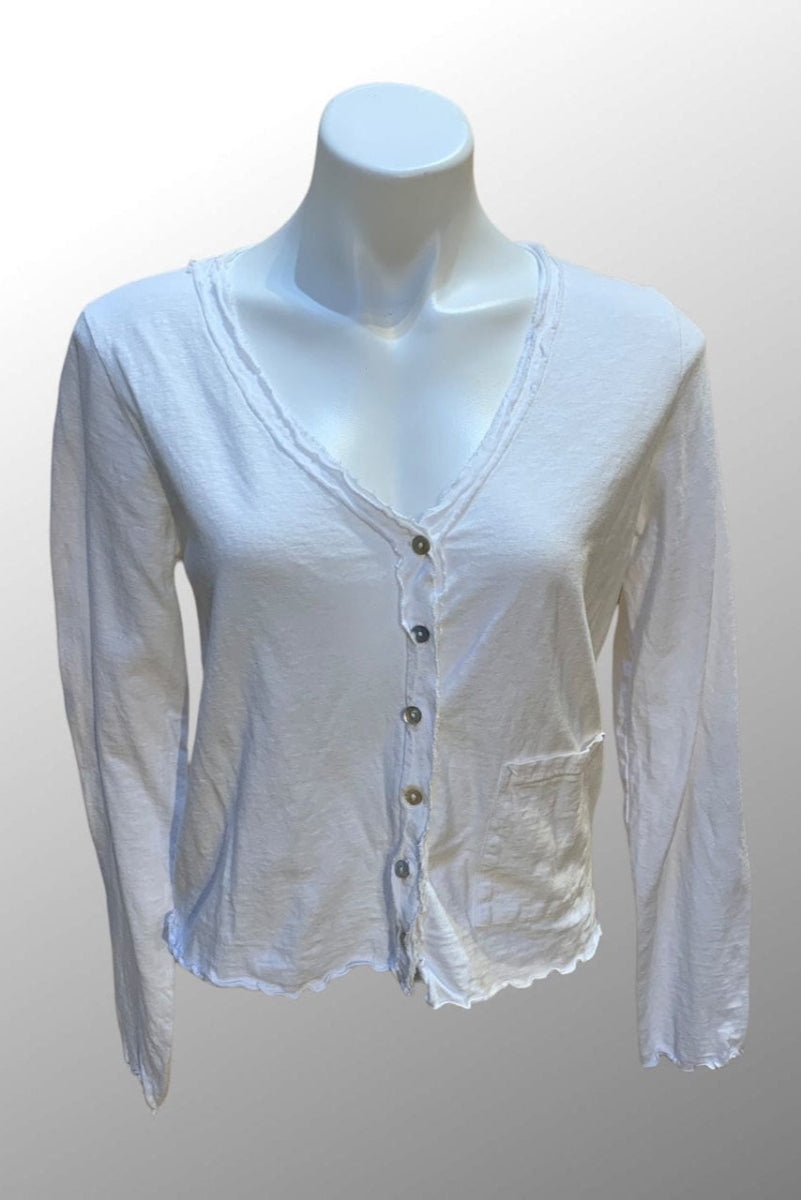 Cutloose 25 Women's Long Sleeve Top White / S Linen Cotton Crop Pocket Cardigan