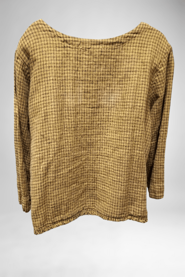 Cutloose Women's Long Sleeve Top 3/4 Sleeve Cotton Top - checkered texture