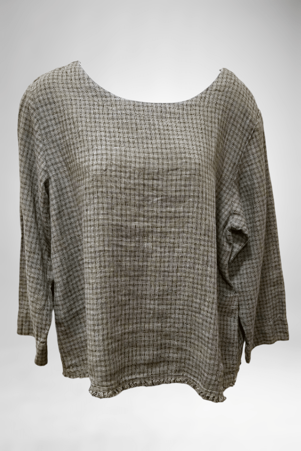 Cutloose Women's Long Sleeve Top Tarragon / M 3/4 Sleeve Cotton Top - checkered texture