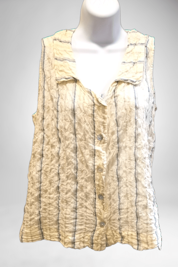 Cutloose Women&#39;s Sleeveless Top Lemonade Stripe Crinkle / S Sleeveless Cotton Button Down Blouse - Crinkle