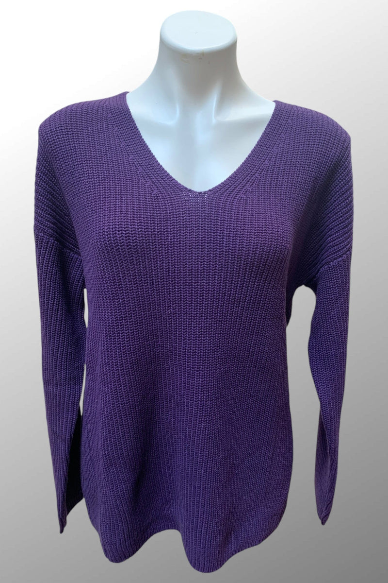 Echo Verde Women's Sweater Plum / S Organic Cotton V Neck Sweater - Foxy