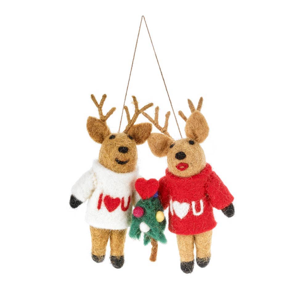 Felt So Good Handmade I Love You, Deer Hanging Couples Christmas Decor.