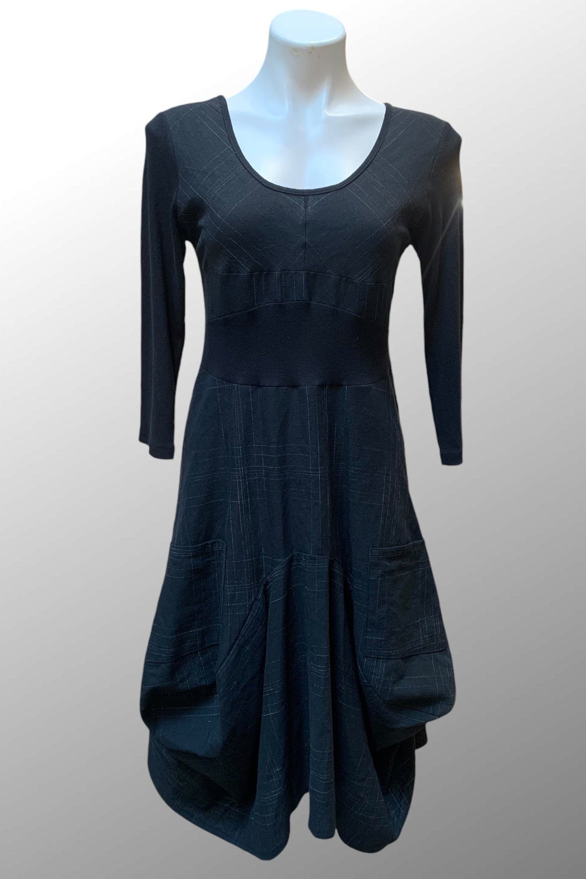 Inizio Women's Dress Black with White / S Italian Dress by Inizio - Magic 3/4 Sleeves Black Grid