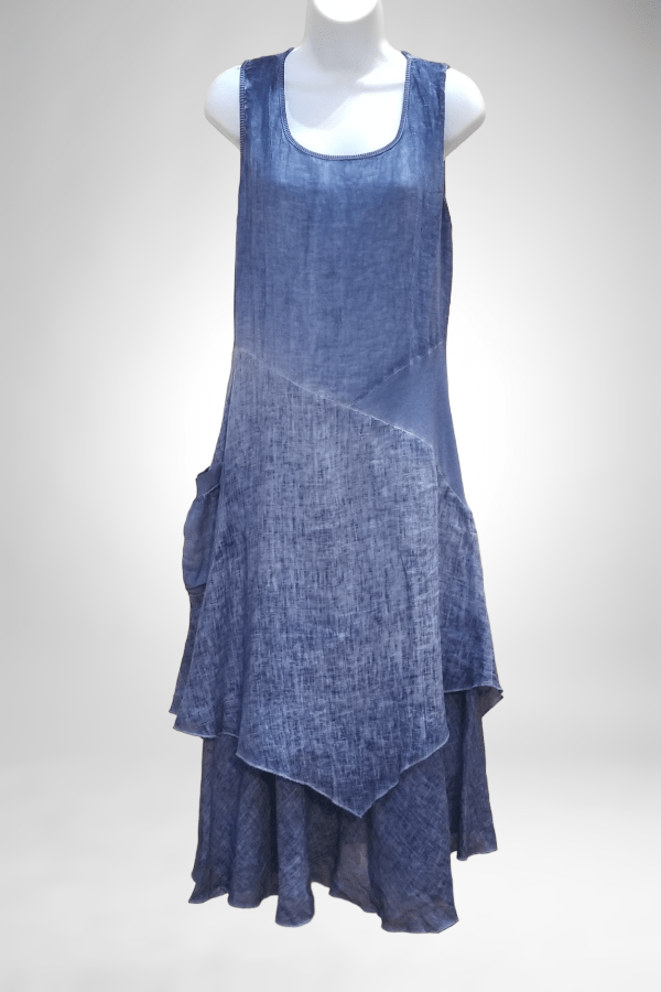 Inizio Women&#39;s Dress Denim SW / XL (fits like L/XL) Italian Linen Dress by Inizio - Flutter Sand Wash