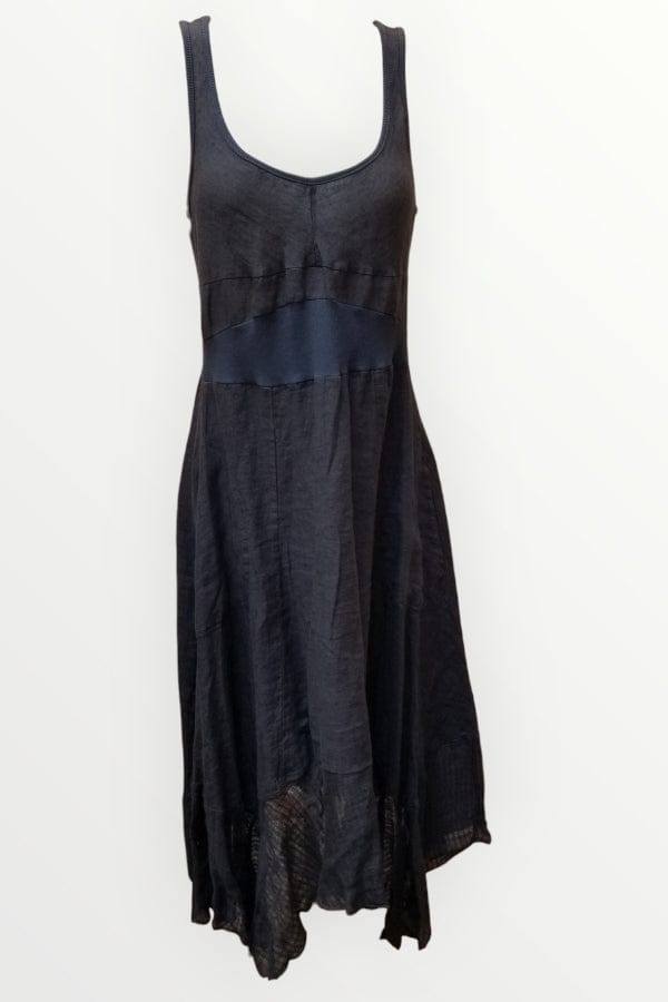 Inizio Women's Dress Ink / S Romantic Dress with Lace, Inizio Italian Linen