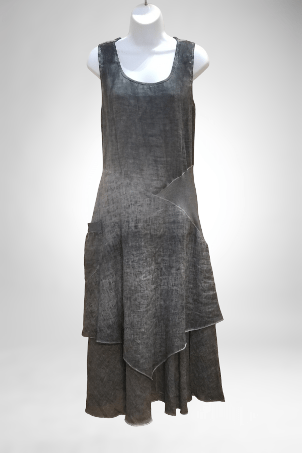 Inizio Women&#39;s Dress Moss SW / L (fits like M/L) Italian Linen Dress by Inizio - Flutter Sand Wash