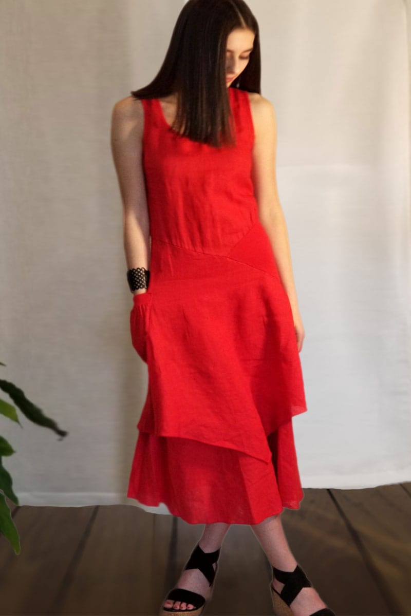 Inizio Women&#39;s Dress Scarlet / S (fits like S/XS) Italian Linen Dress by Inizio - Flutter (solid colors)