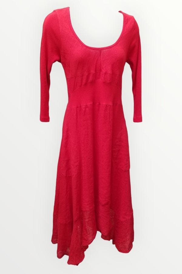 Inizio Women&#39;s Dress Scarlet / S Magic with Lace, Inizio Italian Linen Dress 3/4 sleeve
