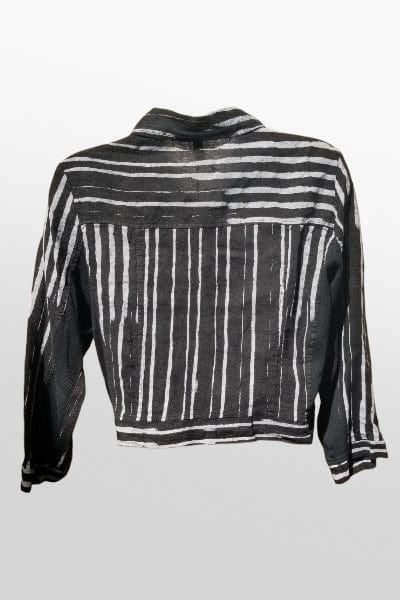 Inizio Women's Jacket Light Linen Jacket By Inizio - Black Stripes