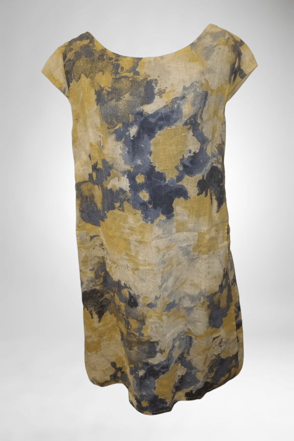 Lands Downunder Women's Dress Butter / S Italian Linen Dress Short Sleeve - Watercolor
