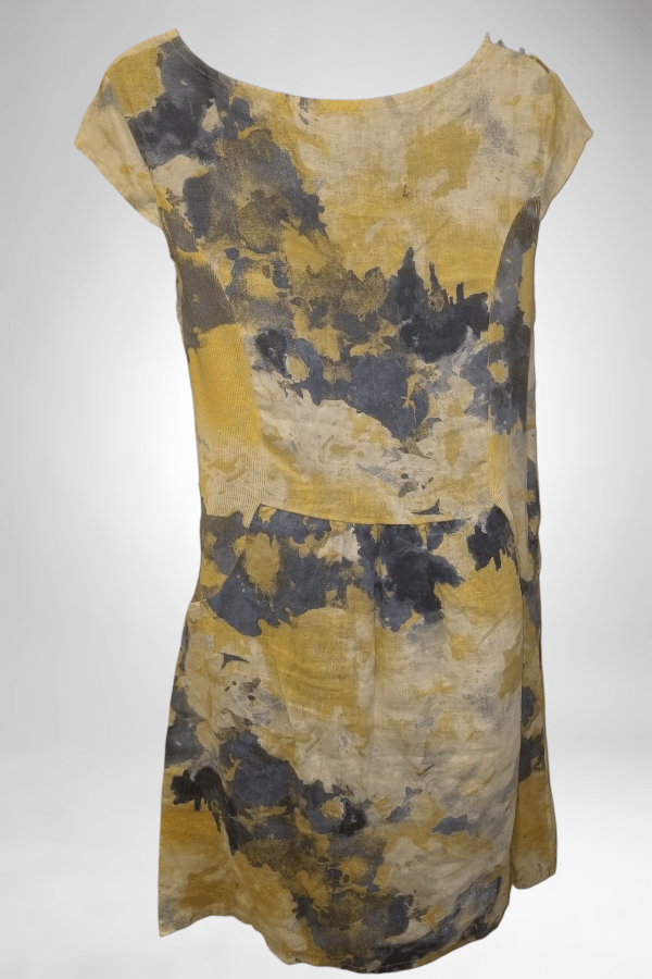 Lands Downunder Women's Dress Italian Linen Dress Short Sleeve - Watercolor