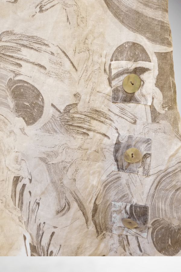 Lands Downunder Women's Dress White Taupe Wave / S Italian Linen Dress - Sleeveless