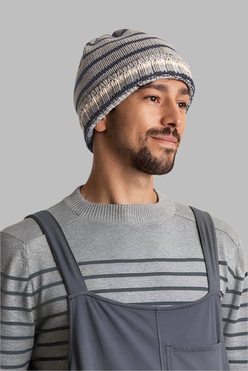 Maggie's Hat unisex Grey Stripe Chunky Beanie