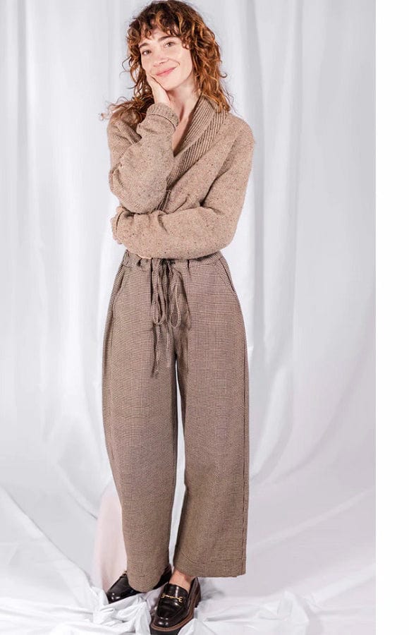 Mata Traders Women's Pants Brown / S Cotton Drawstring Hundstooth Pant - Emmy