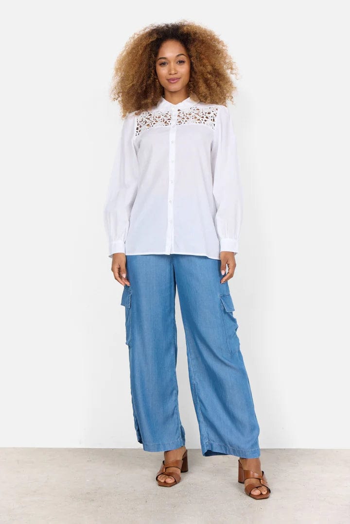 SoyaConcept Women&#39;s Long Sleeve Top Organic Cotton Lace Blouse - Caliste