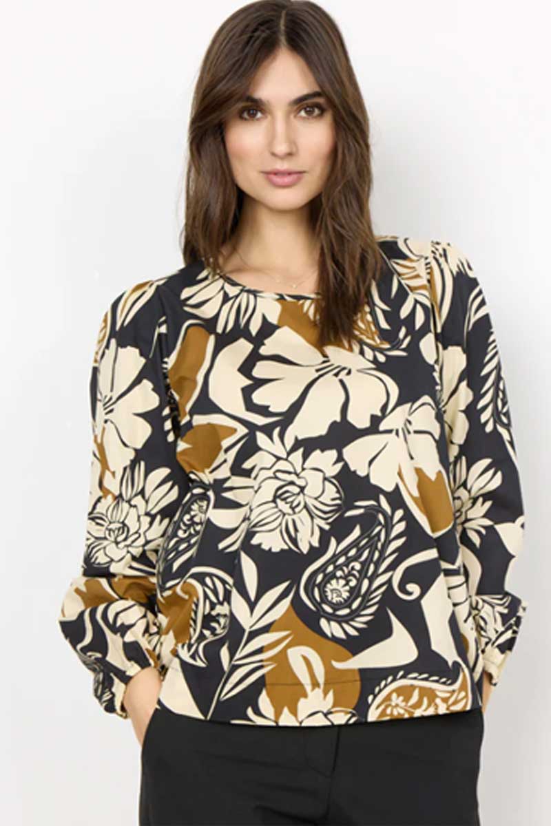 SoyaConcept Women's Long Sleeve Top Organic Cotton Woven Blouse - Tamaya