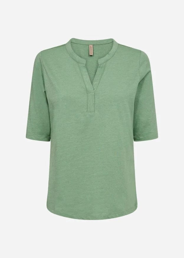 SoyaConcept Women&#39;s Short Sleeve Top Green / S 100% Organic Cotton  Top- Lace Shoulder