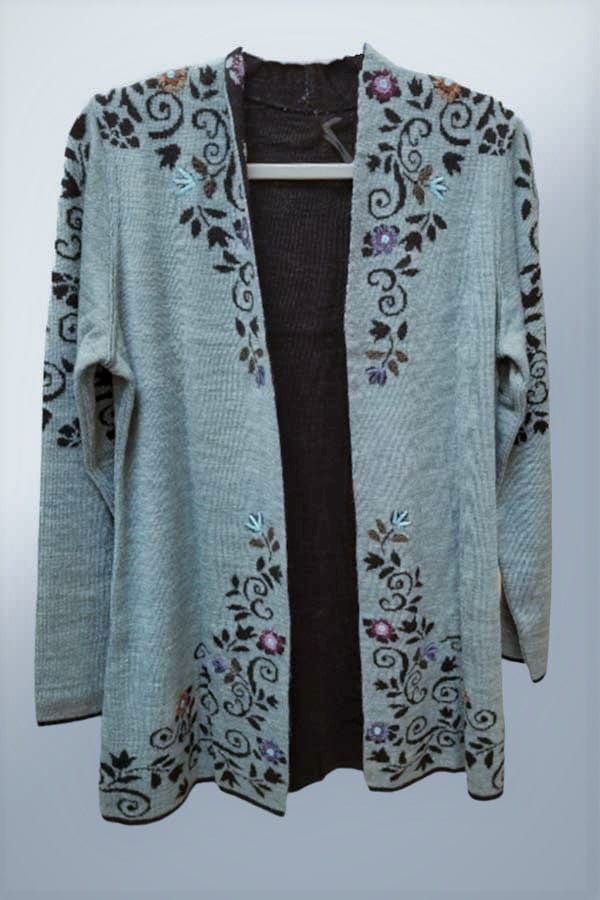Wuaman Women's Sweater Blue Teal/Black / S Alpaca Blend Cardigan Open - cg18