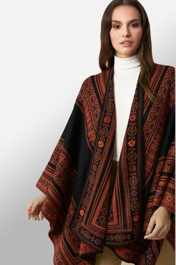 Wuaman Women's Sweater Clay Black / one size Alpaca Blend Reversible Poncho - Ruanas 03