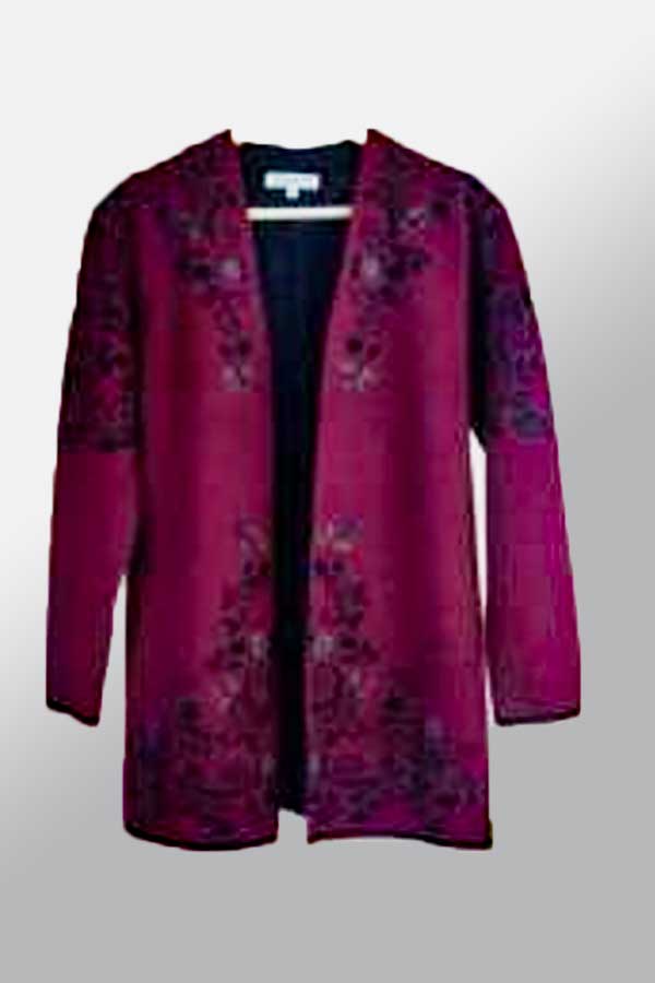 Wuaman Women's Sweater Wine / M Alpaca Blend Cardigan Open - cg18
