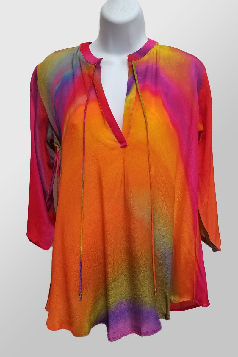 Apny Women&#39;s Long Sleeve Top Orange blend / XS 3/4 Sleeve Light Blouse - Split Neck