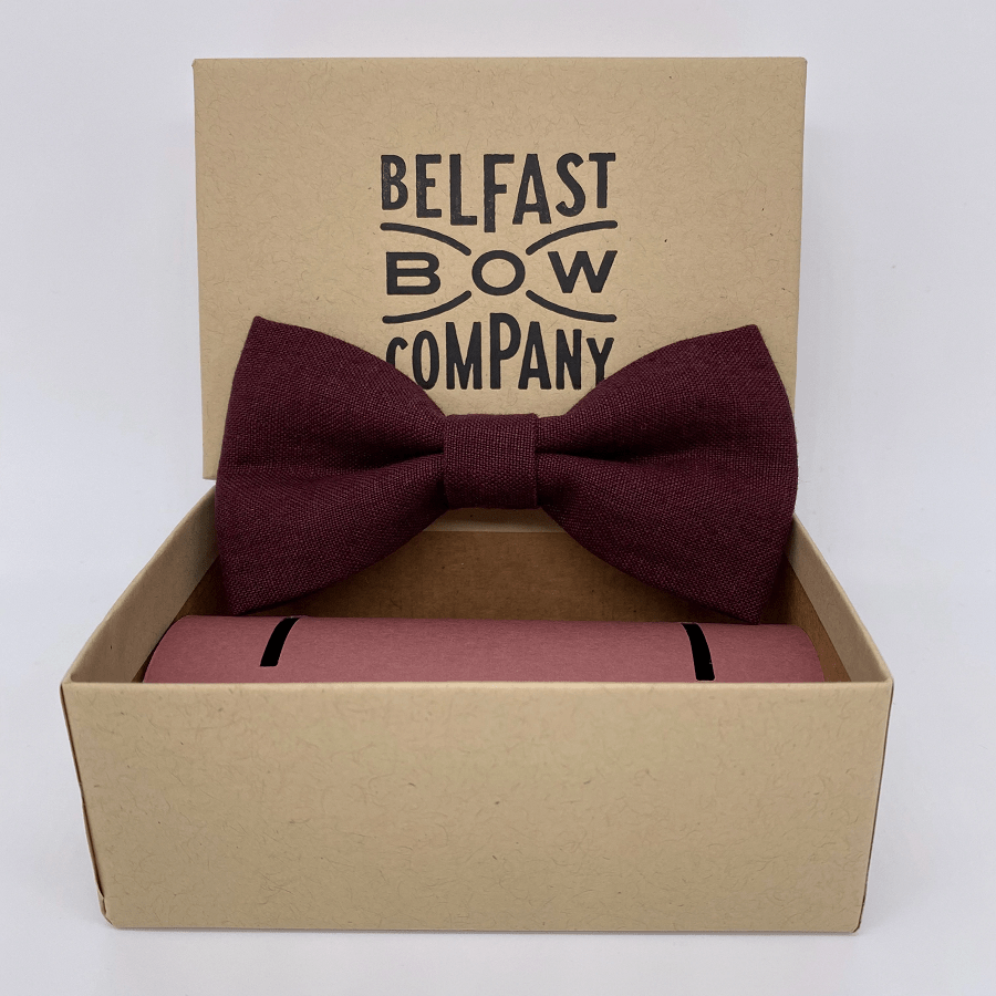 Belfast Bow Men&#39;s Accessory Irish Linen Bow Tie - Burgundy