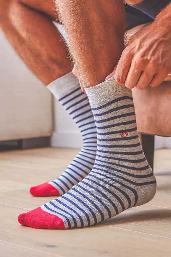 Billybelt Men's Socks Grey Navy Men's Cotton Socks Stripes rl4