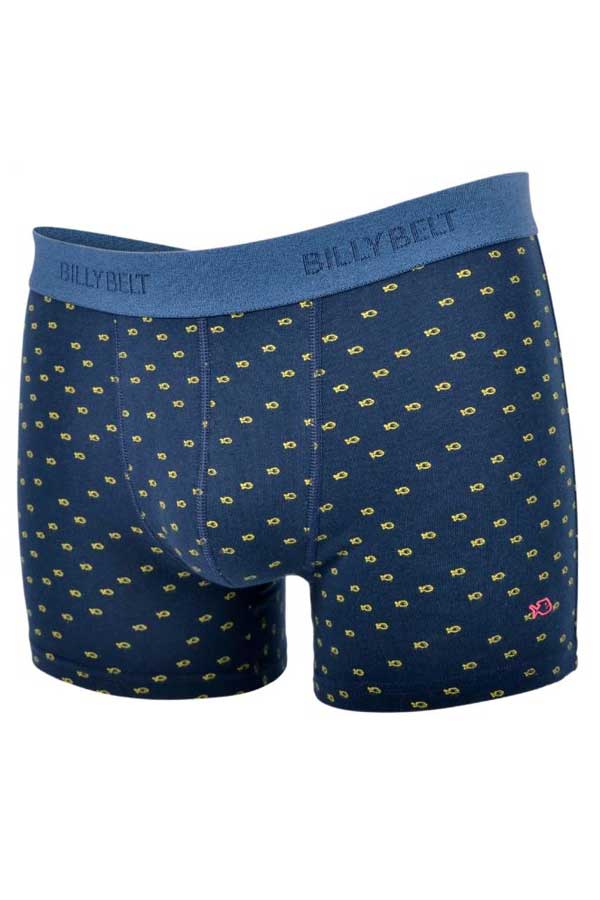 Billybelt Men's Underwear S Men's Organic Cotton Boxers Briefs - organic jersey navy with yellow fish