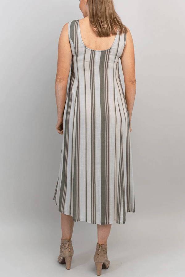Blue Sky Women's Dress Khaki Stripes / S Linen/Bamboo Blend Dress Madison - Stripes
