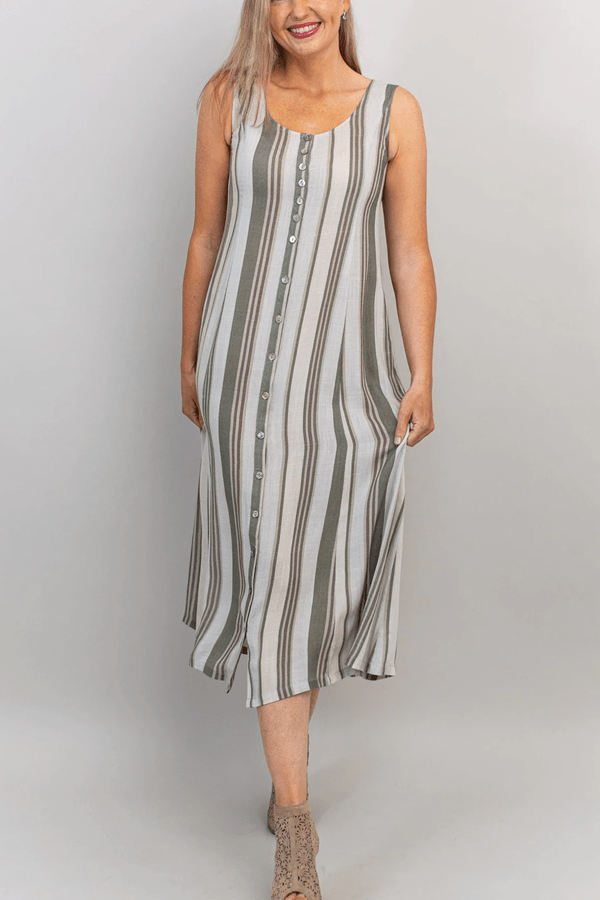 Blue Sky Women&#39;s Dress Linen/Bamboo Blend Dress Madison - Stripes