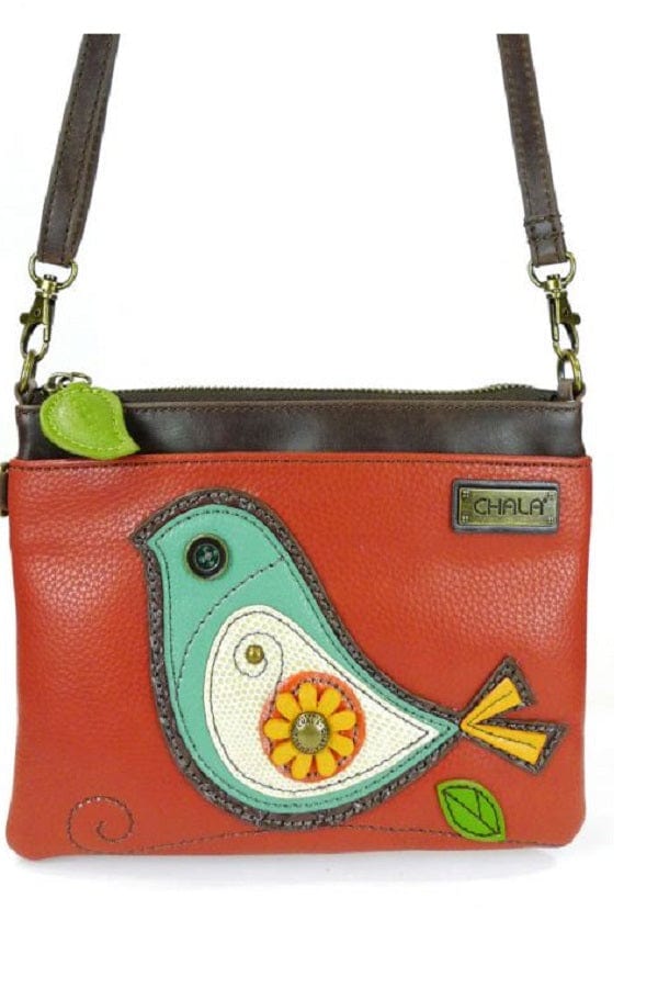 Chala purse Bird Brick red / mini Vegan Leather purse - Cross Body Horizontal &quot;We Fly&quot;