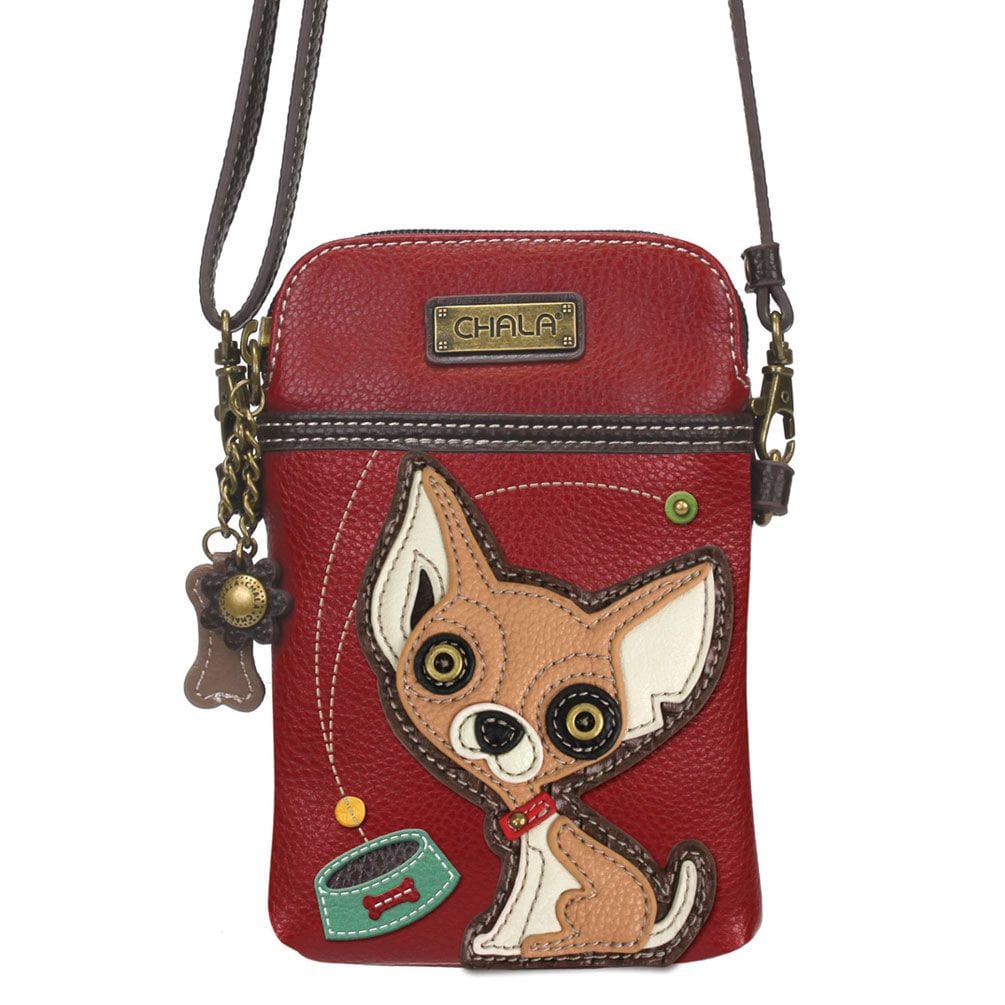 Chala Purse Chihuahua burgundy / Mini vertical Vegan Leather Phone Purse - Cross Body Vertical Dogs and Cats