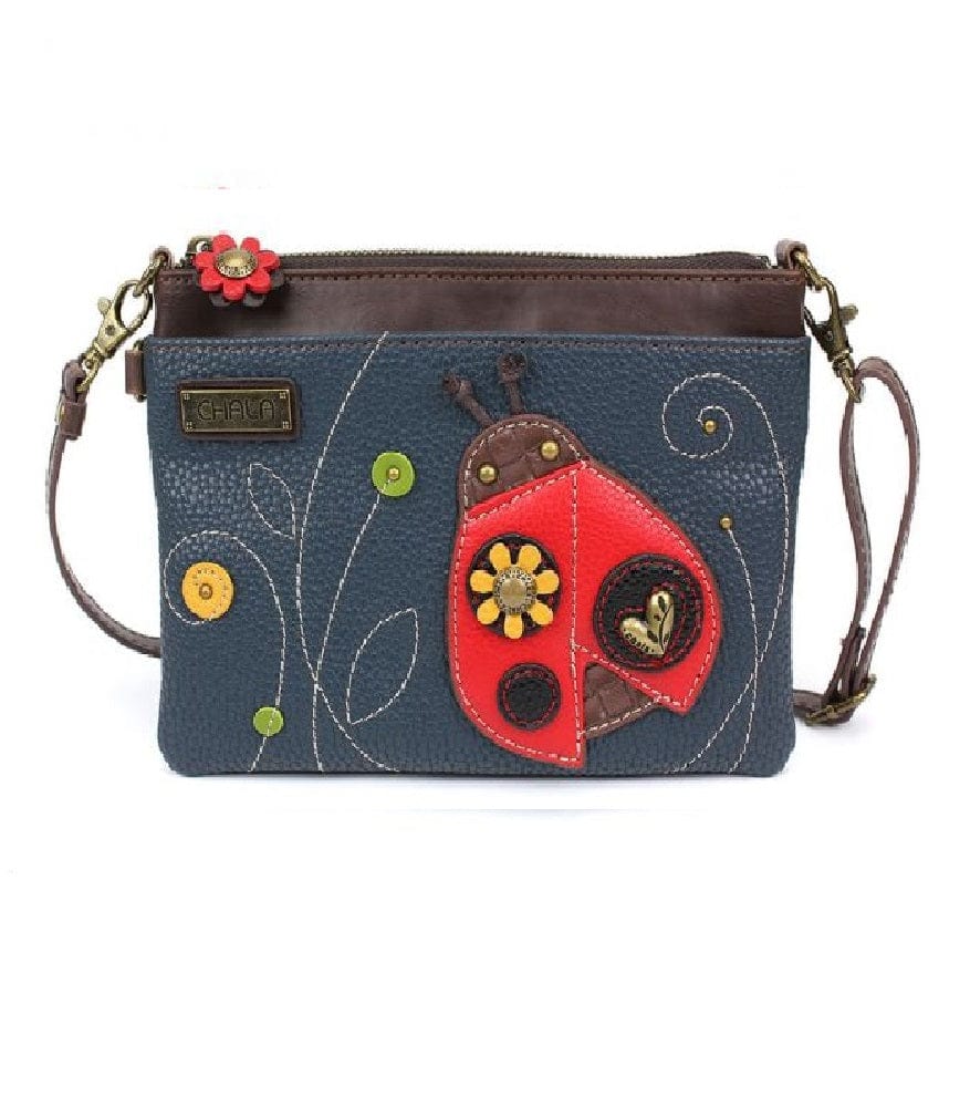 Chala purse Lady Bug Navy / mini Vegan Leather purse - Cross Body Horizontal &quot;We Fly&quot;