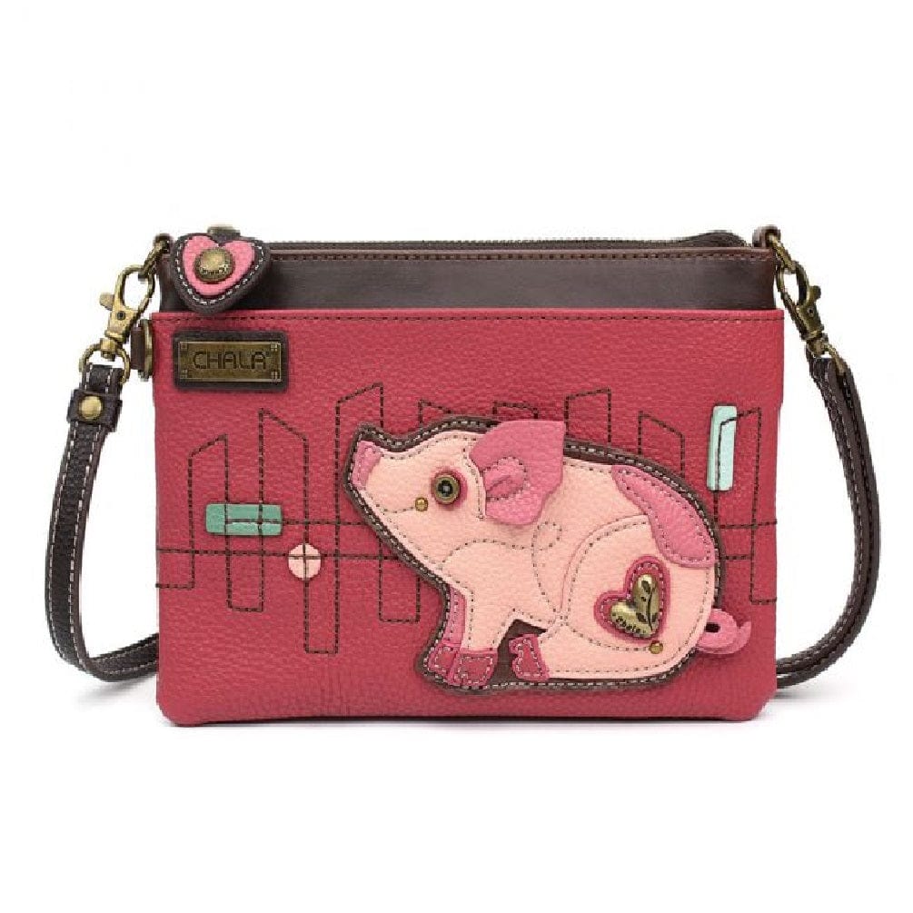 Chala purse Pig Pink / mini Vegan Leather purse - Cross Body Horizontal Animals