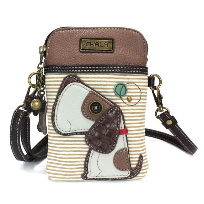 Chala Purse Toffy Dog stripe / Mini vertical Vegan Leather Phone Purse - Cross Body Vertical Dogs and Cats