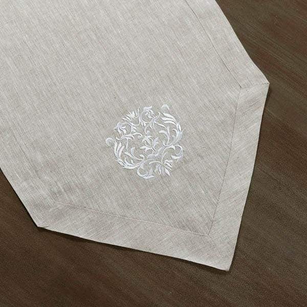 Crown Linen Home Flax White / 70&quot; Linen Embroidered Runner