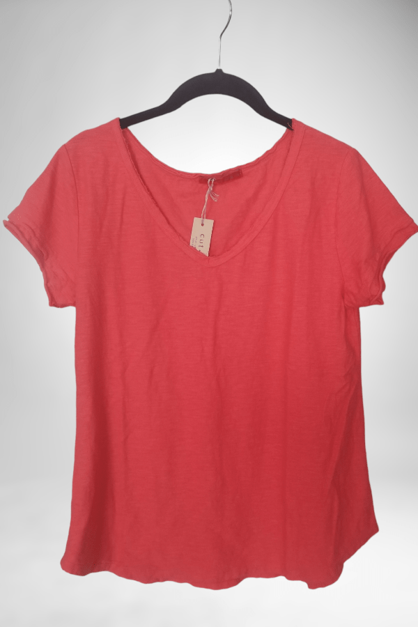Cutloose Women&#39;s Short Sleeve Top Harbor Red / S V-neck Tee - Cotton &amp; Linen