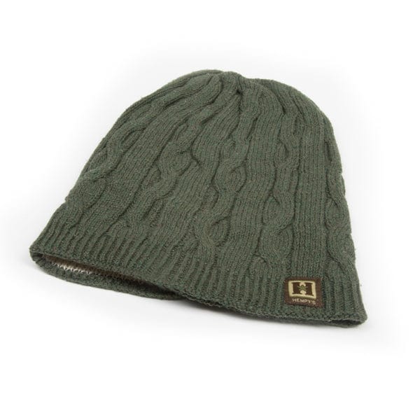Hempy&#39;s Hat unisex Green Eco Yarn and Hemp Blend Cable Beanie