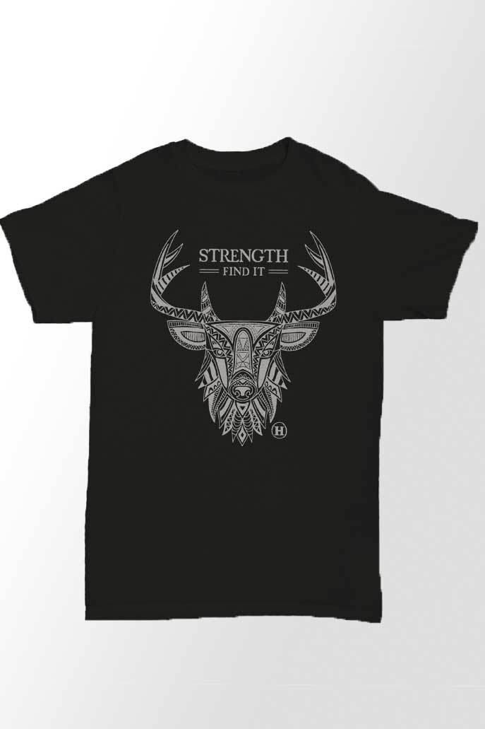 Hempy&#39;s Men&#39;s Short Sleeve Top Hemp Blend Totem T-shirt - Deer, Strength