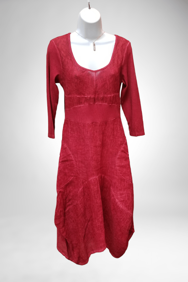 Inizio Women's Dress Cherry SW / S Italian Linen Dress by Inizio - Magic 3/4 sleeve